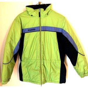 Columbia Womens Ski Jacket Green Black Full Zip Drawstring Logo Mock Neck 14